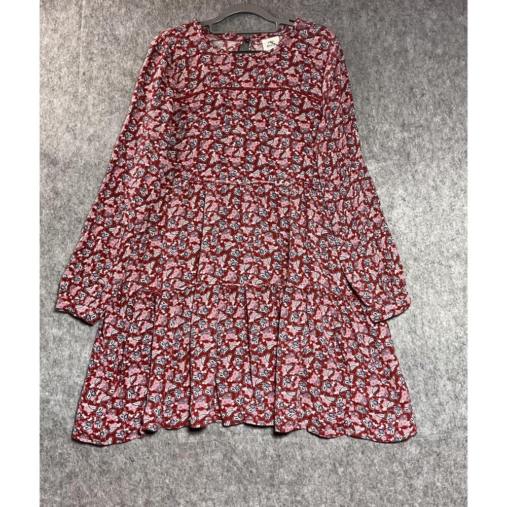 Knox Rose Dress Womens Large Red Paisley Long Sleeve Ruffle Boho Cottage Prairie